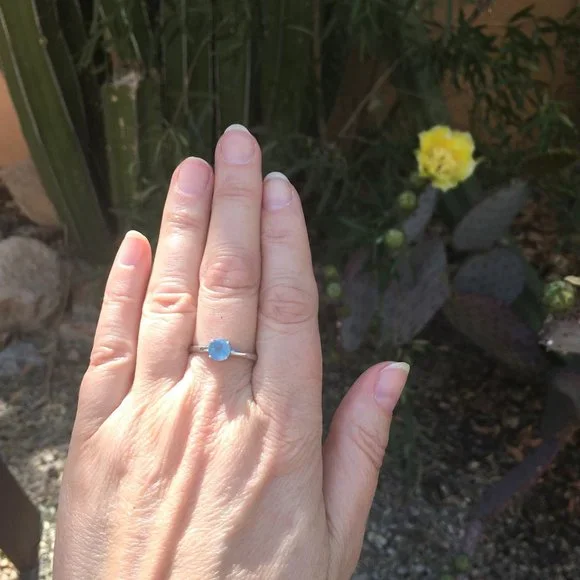 Natural Aquamarine Ring Round .925 Sterling Silver Genuine Untreated Gemstone - Picture 7 of 16